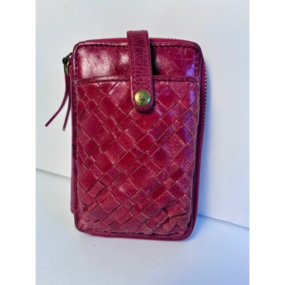 Elliott Lucca Red Woven Leather Zip Around Wallet Phone Pocket Boho‎ Clutch - Picture 2 of 6